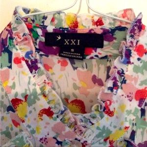 Ruffled Top - Sleeveless Sheer Multicolored Flowers Top